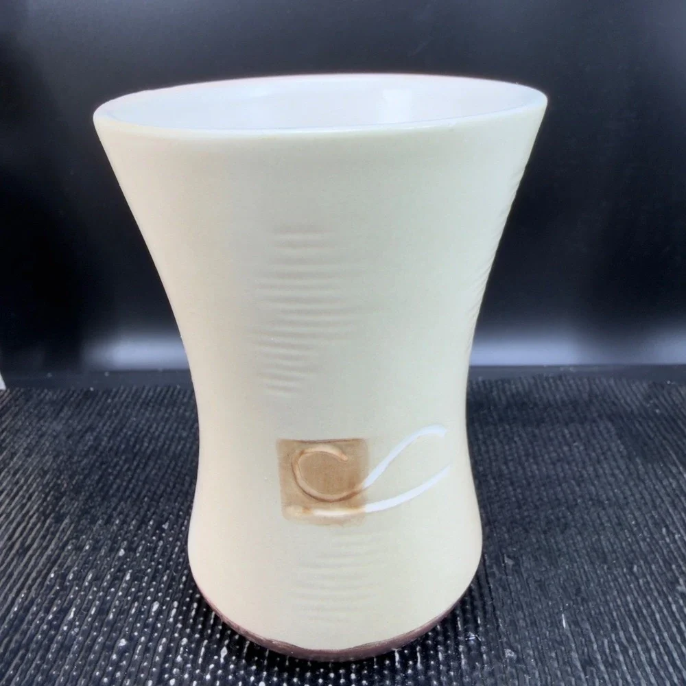 Croscill China Floral Ceramic Vase Cup Cream Yellow Flowers Ribbed‎ Texture VTG